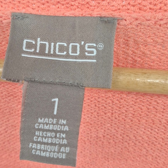 CHICOS 1 Orange Terry Knit 3/4 Sleeve Sweater Top Size 8 Resort Vacation Travel - Picture 7 of 11